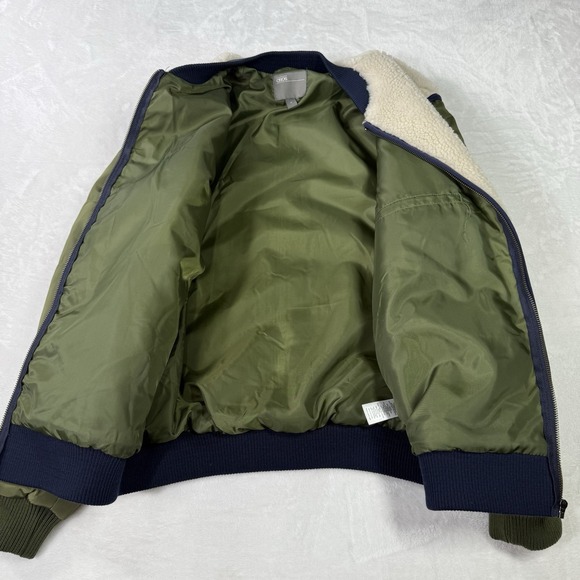 Asos Bomber Jacket Mens Medium Green Sherpa Puffer Full Zip Warm Y2K Hiking - Picture 6 of 12